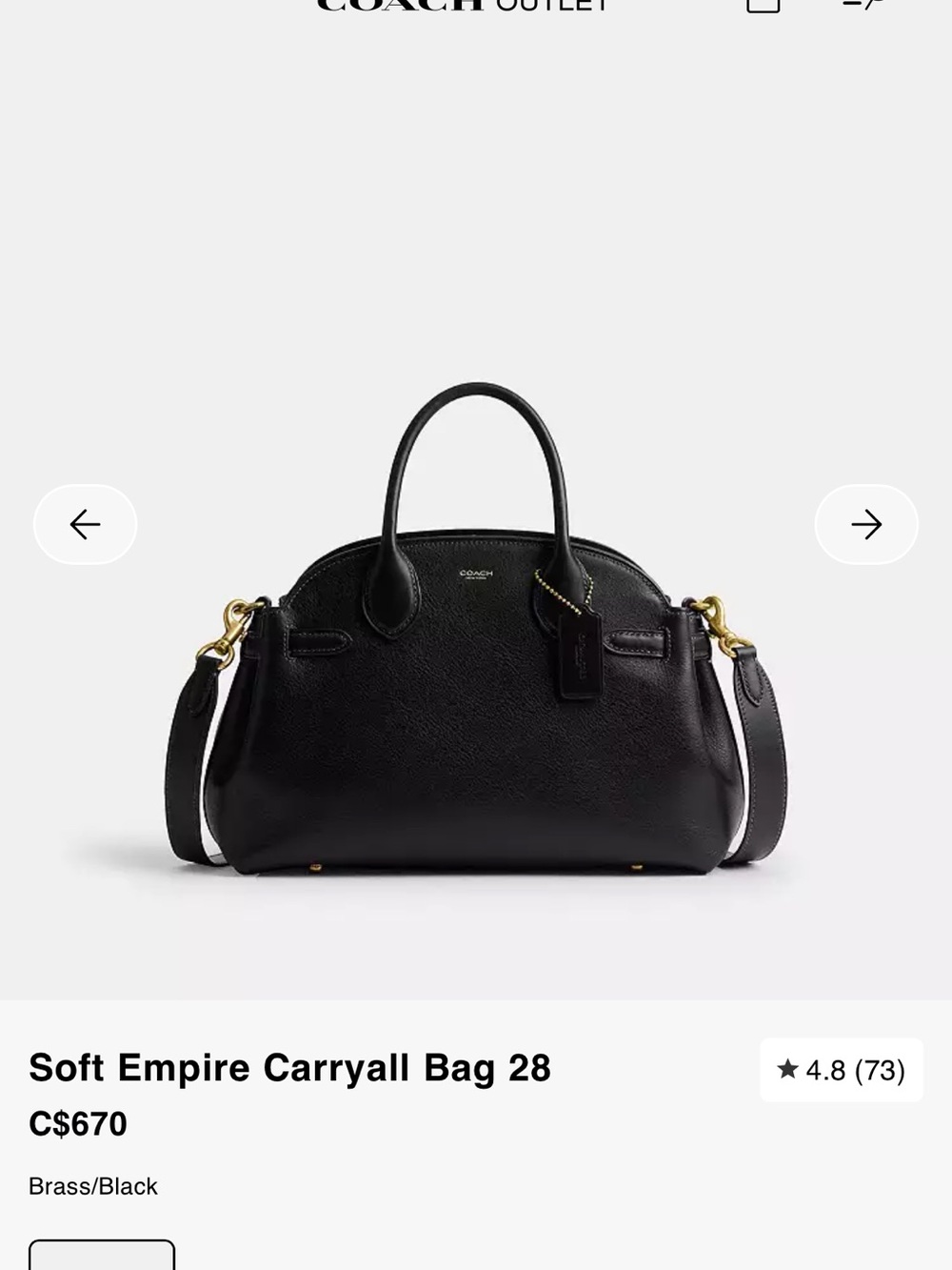 Coach Soft Empire Carryall Bag 28 in Black with Brass Hardware